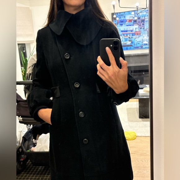 Black wool Mackage coat with leather belt - Picture 5 of 7